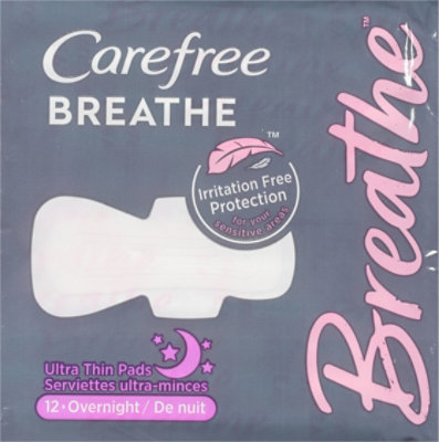 Carefree Breathe Ultra Thin Overnight Pads with Wings - 12 Count - Image 2