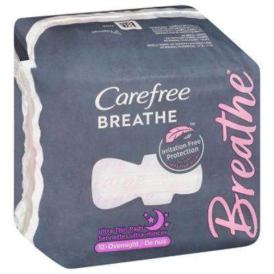 Carefree Breathe Ultra Thin Overnight Pads with Wings - 12 Count -  Albertsons