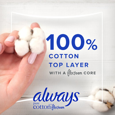 Always Pure Cotton with FlexFoam Pads for Women Size 1 Regular Absorbency with Wings - 28 Count - Image 2