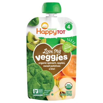 Happy Tot Stage 4 Love My Veggies Spinach Apple Sweet Potato & Kiwi Each - 4.22 OZ