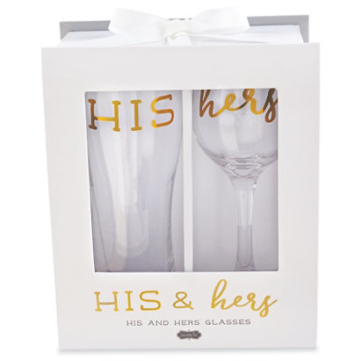 Mud Pie His Hers Beer Wine Glass Set - EA