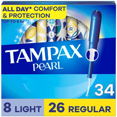 Tampax Pearl Tampons Duo Pack Light/Regular Absorbency Unscented - 34 Count - Image 1