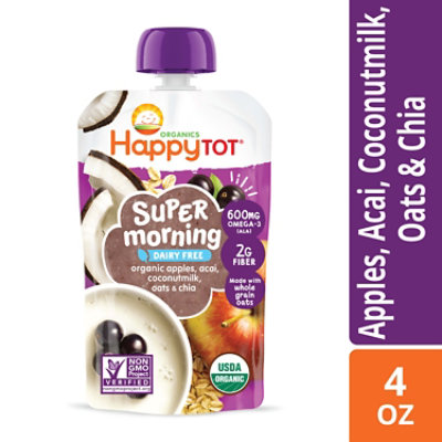 Happy Tot Organics Super Morning Stage 4 Apples Acai Coconut Milk Millet Cinnamon Super Chia - 4 Oz - Image 1