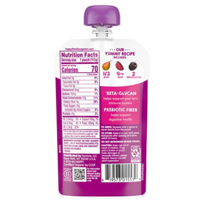 Happy Tot Organic Stage 4 Super Bellies Pears Beets & Blackberries Tot Food Pouch - 4 Oz - Image 3