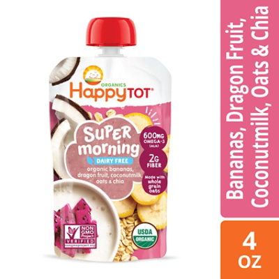 Happy Tot Organics Super Morning Stage 4 Bananas Dragon Fruit Coconut Milk Millet Vanilla - 4 Oz - Image 1
