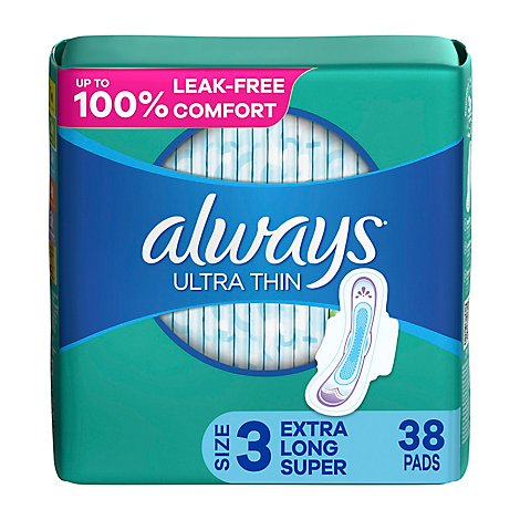 Always Ultra Thin Size 3 Extra Long Super Unscented Daytime Pads With Wings - 38 Count