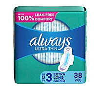 Always Ultra Thin Size 3 Extra Long Super Unscented Daytime Pads with Wings - 38 Count