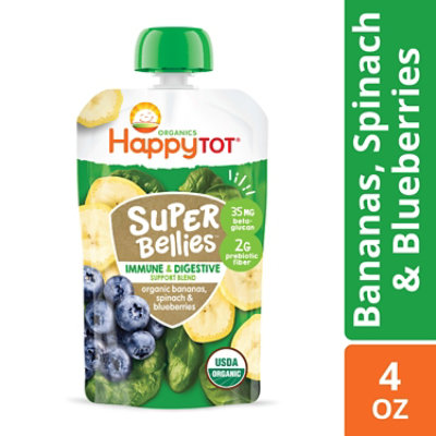 Happy Tot Organics Super Bellies Stage 4 Immune+Digestive Support Bananas Spinach Blueberry - 4 Oz - Image 1