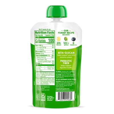 Happy Tot Organics Super Bellies Stage 4 Immune+Digestive Support Bananas Spinach Blueberry - 4 Oz - Image 2