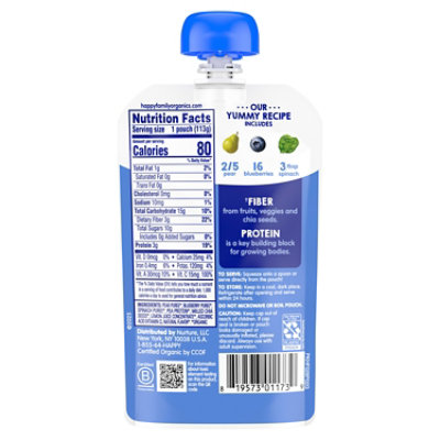 Happy Tot Organic Pears Blueberries & Spinach Baby Food Pouch - 4 Oz - Image 3
