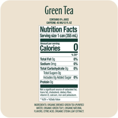 Zevia Organic Green Zero Sugar Tea - 12 Fl. Oz. - Image 2