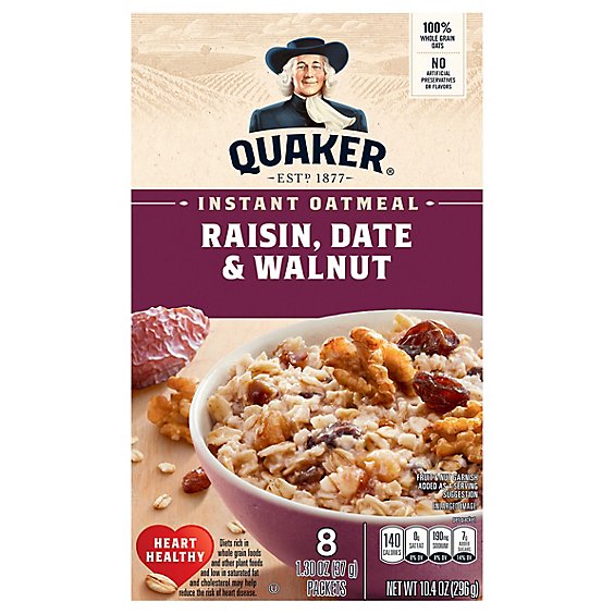 Quaker Instant Oatmeal Raisin, Date and Walnut - 8 Count