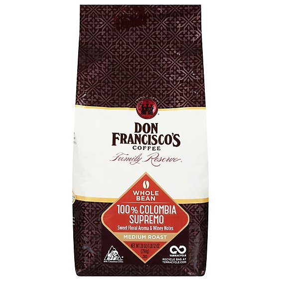 Don Francisco Reserve 100% Columbia Supreme Whole Bean Coffee - 28 OZ