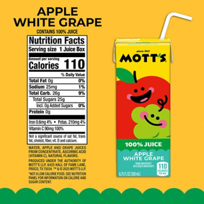 Motts 100% Apple White Grape Juice Box - 8-6.75 Fl. Oz. - Image 4