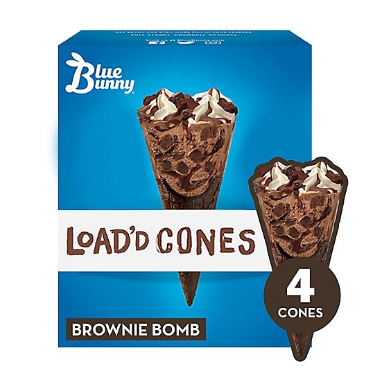 Blue Bunny Load'd Cones Brownie Bomb Frozen Dessert For Summer - 4 Count