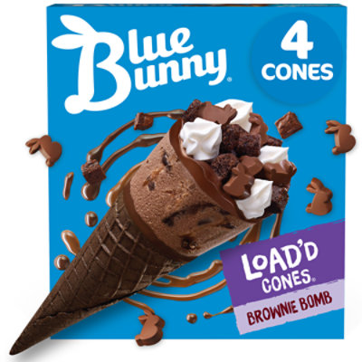 Blue Bunny Load'd Cones Brownie Bomb Frozen Dessert For Summer - 4 Count