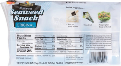 Jb Korean Seaweed Snack Orig 3p - .52 OZ - Image 6