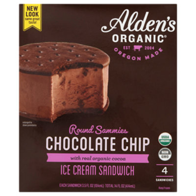 Aldens Organics Chocolate Chip Ice Cream Sandwich - 4-3 Oz