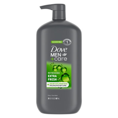 Dove Men+Care Body And Face Wash Men's Body Wash Refreshing Extra Fresh With 24-Hour Nourishing Micromoisture Technology ,30 fl oz