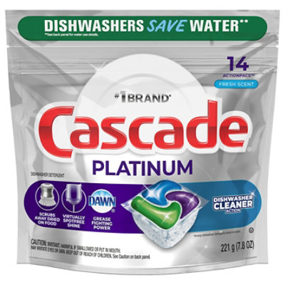 Cascade Platinum + Dishwasher Cleaner ActionPacs Detergent Pods Fresh Scent - 14 Count - Image 3