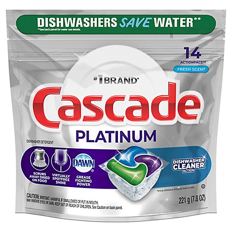 Cascade Platinum + Dishwasher Cleaner ActionPacs Detergent Pods Fresh Scent - 14 Count