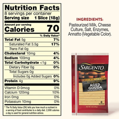 Sargento Reserve Series™ Sliced Aged Gouda Natural Cheese - 8 Count - Image 4