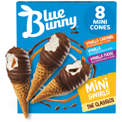 Blue Bunny Mini Swirls Classic Mini Cones Variety Pack Frozen Dessert for Summer Pack - 8 Count - Image 1