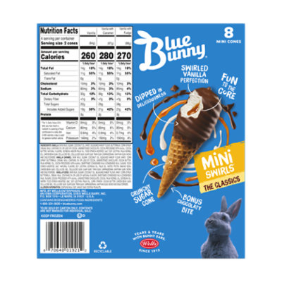 Blue Bunny Mini Swirls Classic Mini Cones Variety Pack Frozen Dessert for Summer Pack - 8 Count - Image 3