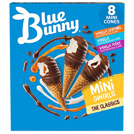 Blue Bunny Mini Swirls The Classics Frozen Dessert Cones Variety Pack - 8-2.25 Fl. Oz