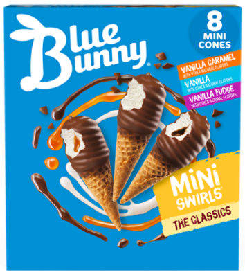 Blue Bunny Mini Swirls Classic Mini Cones Frozen Dessert For Summer Variety Pack - 8 Count