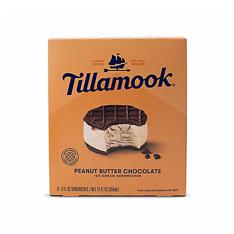 Tillamook Peanut Butter Chocolate Ice Cream Sandwiches 4 Count - 12 Oz