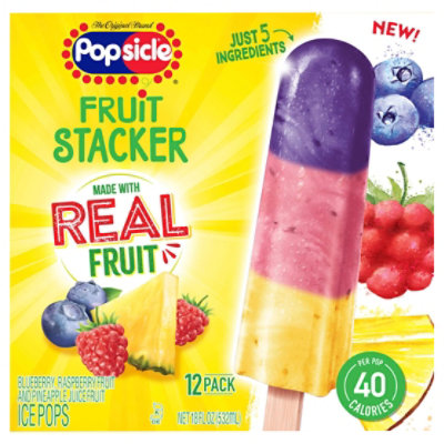 Popsicle Ice Cream Fruit Pops Raspberry - 12-1.65 FZ