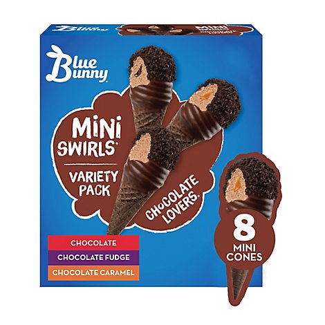 Blue Bunny Mini Swirls Chocolate Lovers Frozen Dessert Cones - 18.4 Fl. Oz.