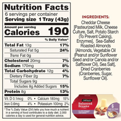 Sargento Balanced Breaks White Cheddar Cheese Roasted Almonds Dried Cranberries - 6-1.5 Oz - Image 4