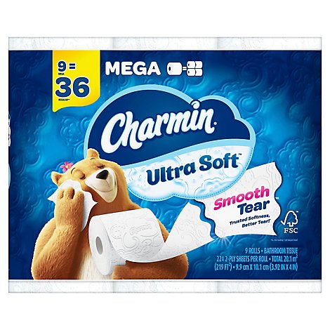 Charmin Ultra Soft Bathroom Tissue Mega Rolls 2 Ply - 9 Roll