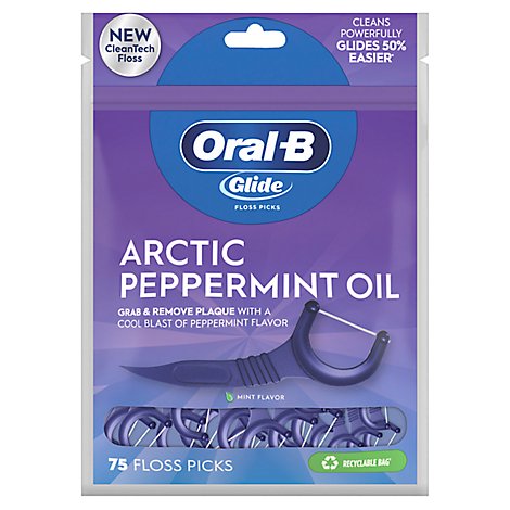 Oral-B Glide Peppermint Dental Floss Picks with ArCountic Peppermint Oil Flavor - 75 Count