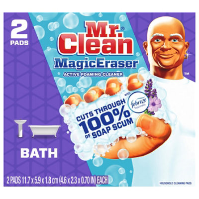 Mr Clean Magic Eraser Bath với Febreze Lavender - 2 CT - Shaw\'s: Với tác dụng hạt thủy tinh, sản phẩm Mr Clean Magic Eraser Bath với Febreze Lavender giúp bạn loại bỏ vết bẩn một cách nhanh chóng và hiệu quả trên những bề mặt trong phòng tắm. Hãy xem hình ảnh và tìm hiểu thêm về sản phẩm tuyệt vời này để có thể tận hưởng một phòng tắm luôn sạch sẽ và thơm ngát!