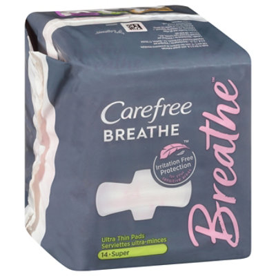 Carefree Breathe Ultra Thin Super Pads With Wings - 14 Count
