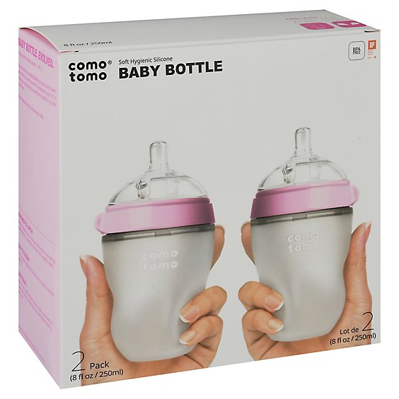 Comotomo Natural Feel It Baby Bottle Pink 8oz - 2 CT