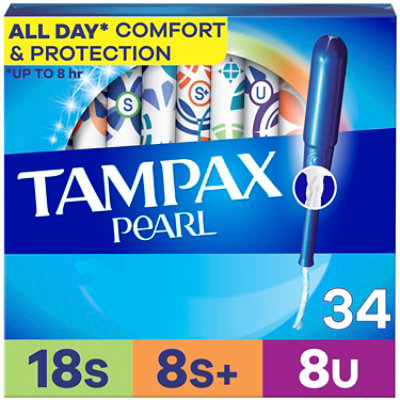 Tampax Pearl Tampons Trio Pack Super/Super Plus/Ultra Absorbency Unscented - 34 Count - Image 1