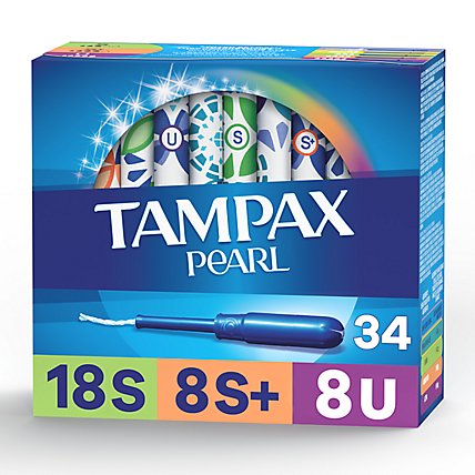 Tampax Pearl Tampons Trio Pack Super/Super Plus/Ultra Absorbency Unscented - 34 Count - Image 1