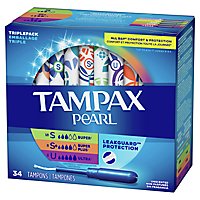 Tampax Pearl Tampons Trio Pack Super/Super Plus/Ultra Absorbency Unscented - 34 Count - Image 3