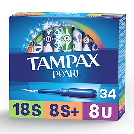 Tampax Pearl Tampons Trio Pack Super/Super Plus/Ultra Absorbency Unscented - 34 Count
