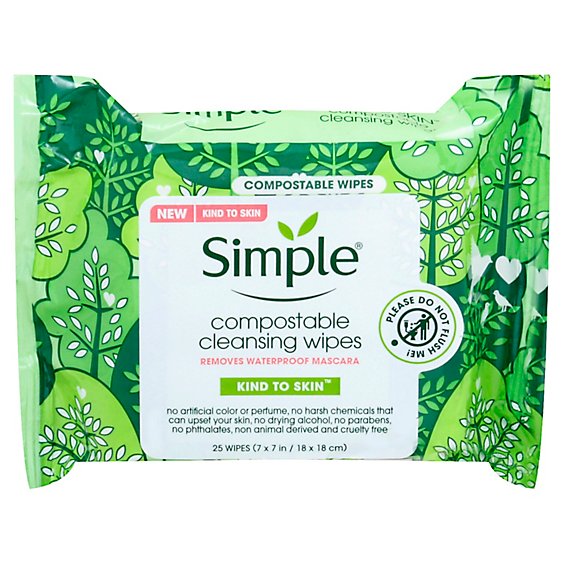 Simple Facial Cleansing Compostable Wipes - 25 CT