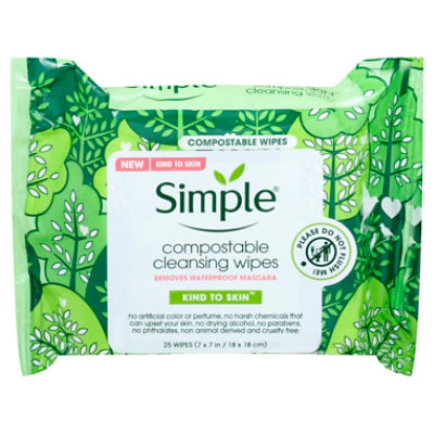 Simple Facial Cleansing Compostable Wipes - 25 CT