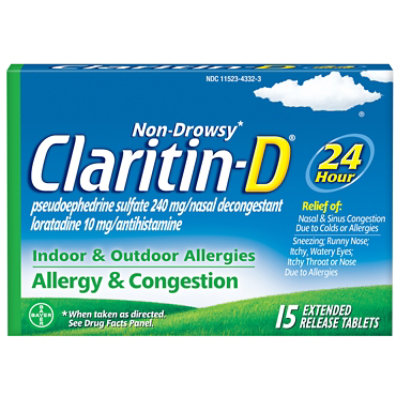 Claritin D 24 Hour Allergy And Congestion Tablets - 15 CT