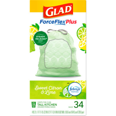 Glad Forceflex Plus Drawstring Sweet Citron & Lime 13 Gal - 34 CT