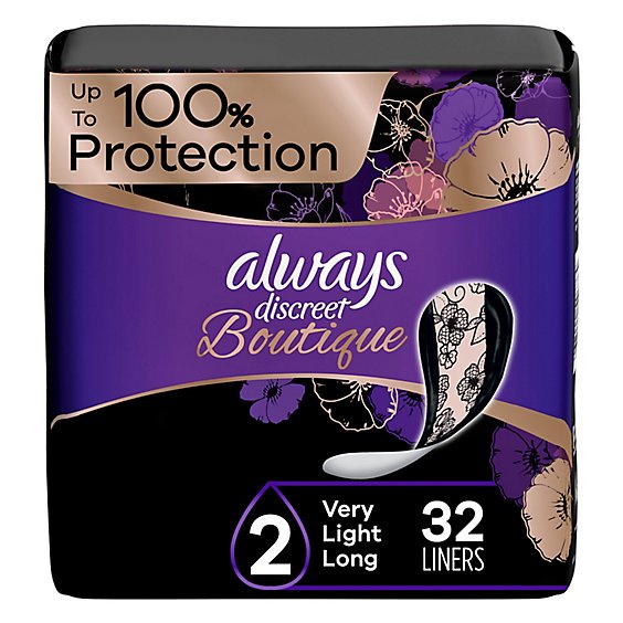 Always Discreet Boutique Very Light Absorbency Long Length Incontinence Liners - 32 Count