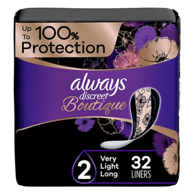 Always Discreet Boutique Liners Very Light Absorbency Long - 32 Count