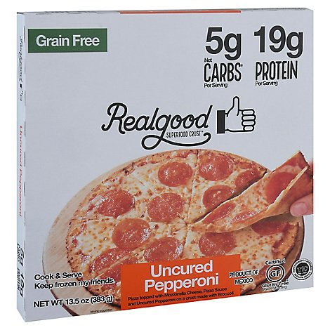 Real Good Foods Pepperoni Pizza Made With Broccoli, Kale, Almond Crust - 10.4 OZ